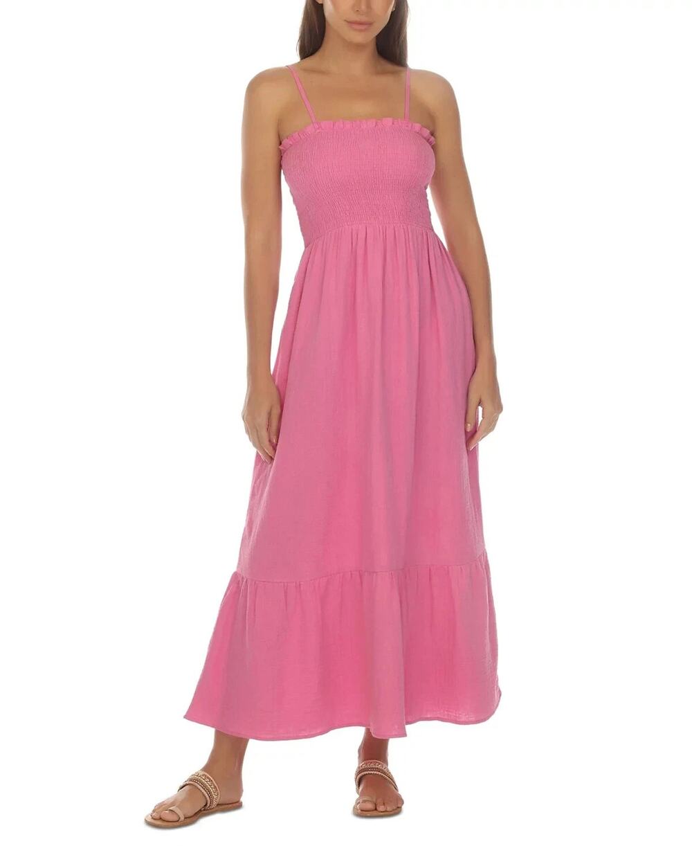 Raviya Women's Cotton Maxi Dress Cover-Up, Pink Fizz , 0X NWT